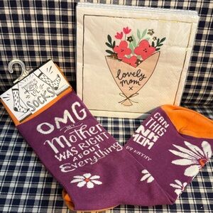 Primitives by Kathy Purple and Orange Socks and lovely mom cocktail napkins